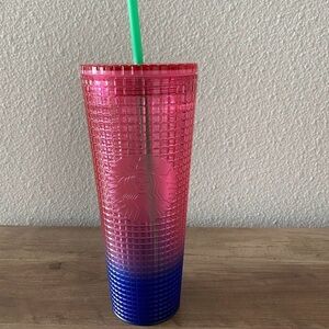 Starbucks Red and Blue Gradient Tumbler with Green Straw
